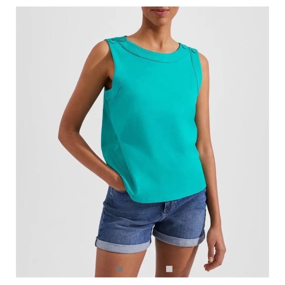 Hobbs London Maddy Cotton Vest Sleeveless Green Cotton Button-Shoulder Top S